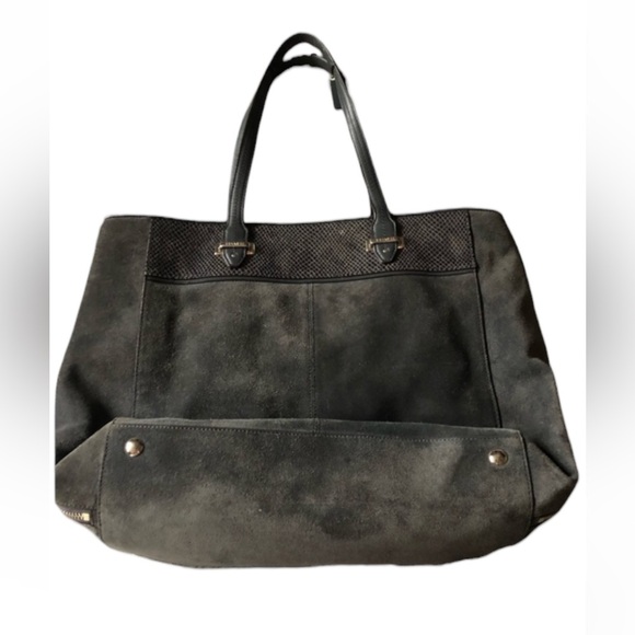 COACH Grey Large Carryall Suede Leather Tote Large Expandable Zipper Snakeskin - Picture 12 of 15